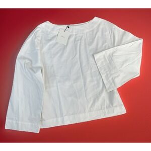 Dissh Top Poplin Shirt Ivy‎ White Long Sleeve Boat Neck Women Sz US 12 NWT $139